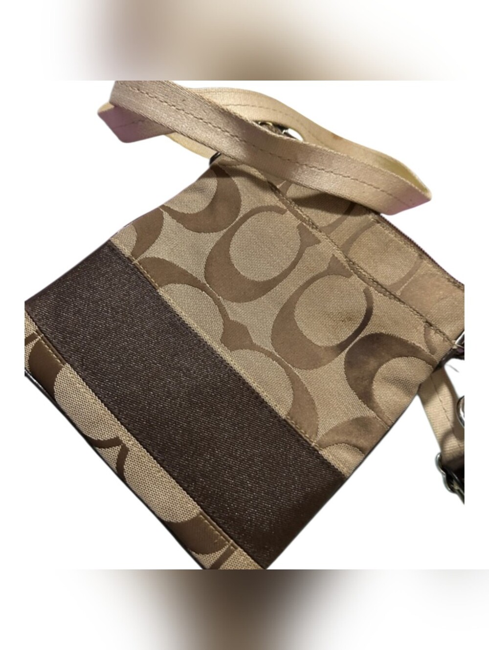 Coach Monogram Canvas Crossbody Bag in Brown and Tan GUC - Picture 2 of 4